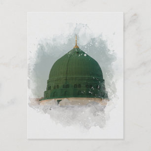 Masjid An-Nabawi vattenfärgsillustration Islamic Vykort