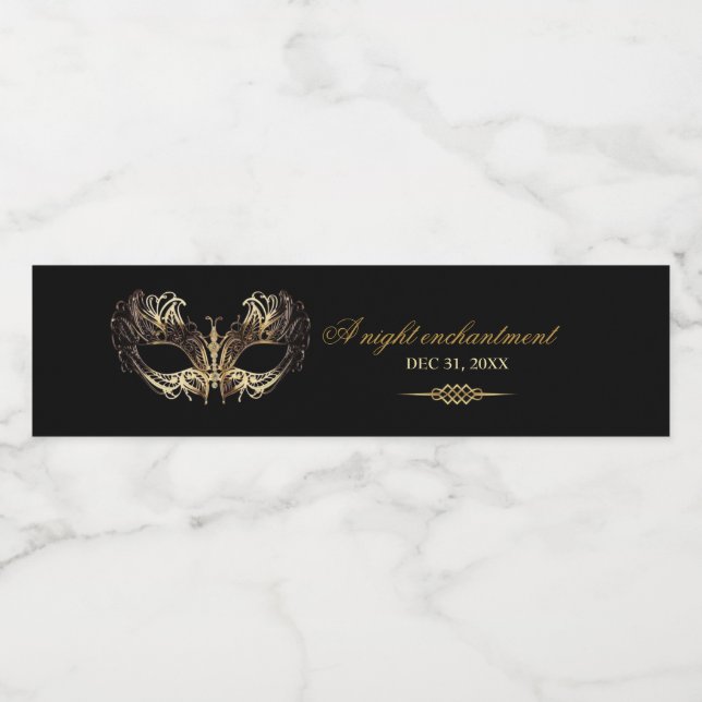 Mask Black Gold 50th Masquerade Birthday  Vattenflaskor Etikett (Singel etikett)