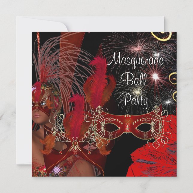 Mask Black Red Showgirl 3, Boll Inbjudningar (Framsida)