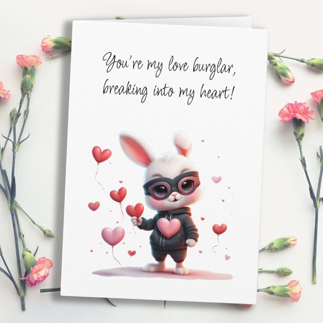 Mask Bunny Steals a Heart, Hoppy Valentine Day Kort (Masked Bunny Steals a Heart, Hoppy Valentine's Day Card)