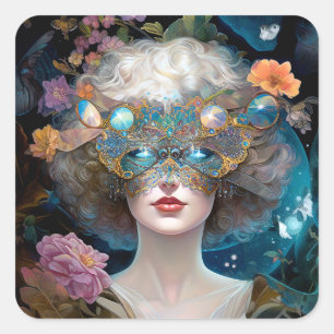 Mask Dam Fantasy Art Fyrkantigt Klistermärke