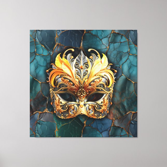 Mask, fjädrar och texturerad kalk canvastryck (Framsida)