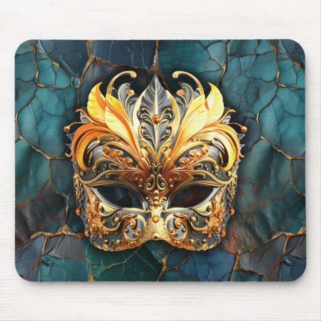 Mask, fjädrar och texturerad kalk musmatta (Framsidan)