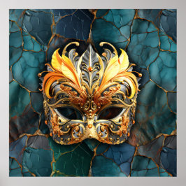 Mask, fjädrar och texturerad kalk poster