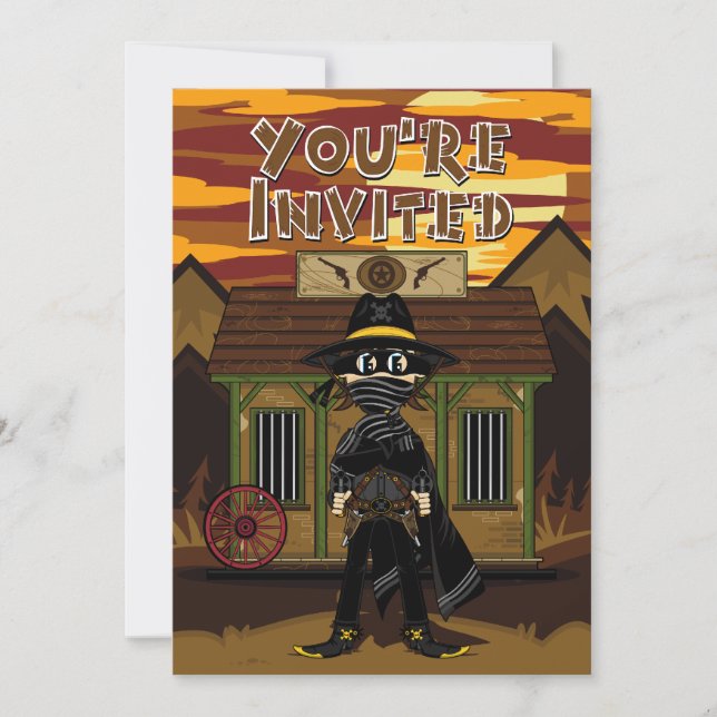 Mask Gunslinger vid Jail Party Inbjudan (Framsida)