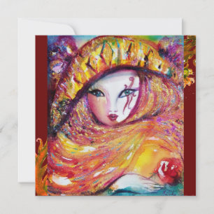 MASK I GULT, MARDI GRAS FEST purple röd violett Inbjudningar