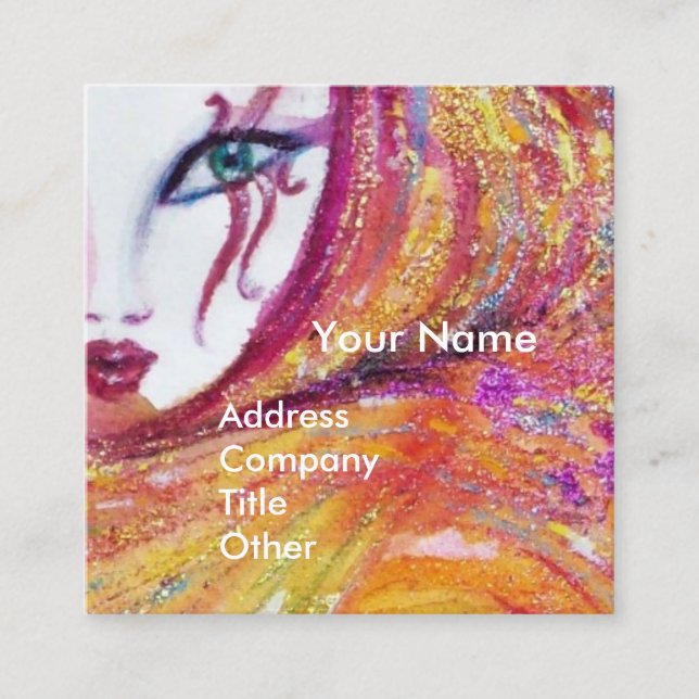 MASK I GULT MED RÖD ROS Beauty Makset Artist Fyrkantigt Visitkort (Framsida)