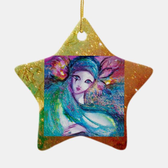MASK IN BLUE, Gult Star Monogram Julgransprydnad Keramik (Framsidan)