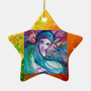 MASK IN BLUE, Gult Star Monogram Julgransprydnad Keramik
