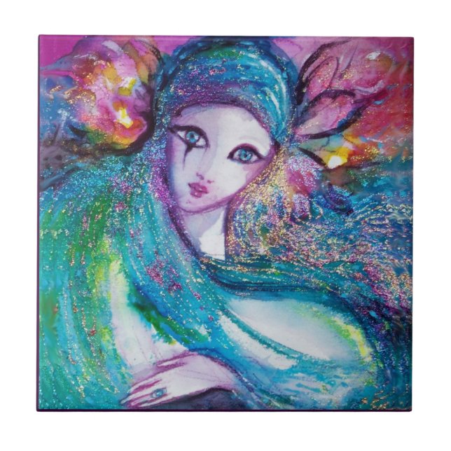 MASK IN BLUE / Venetian MasqueraBoll,teal Kakelplatta (Framsidan)