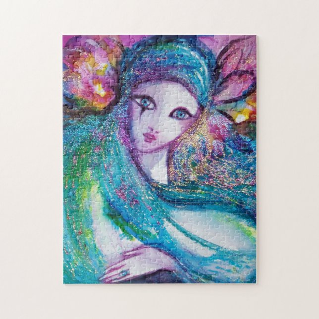 MASK IN BLUE / Venetian MasqueraBoll,teal Pussel (Vertikal)