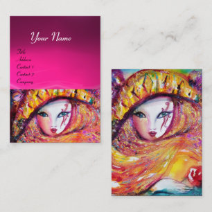 MASK IN GULT ,Rosa Fuchsia Lila Amethyst Visitkort