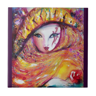 MASK IN GULT/Venetian Masquad Boll,Lila Kakelplatta