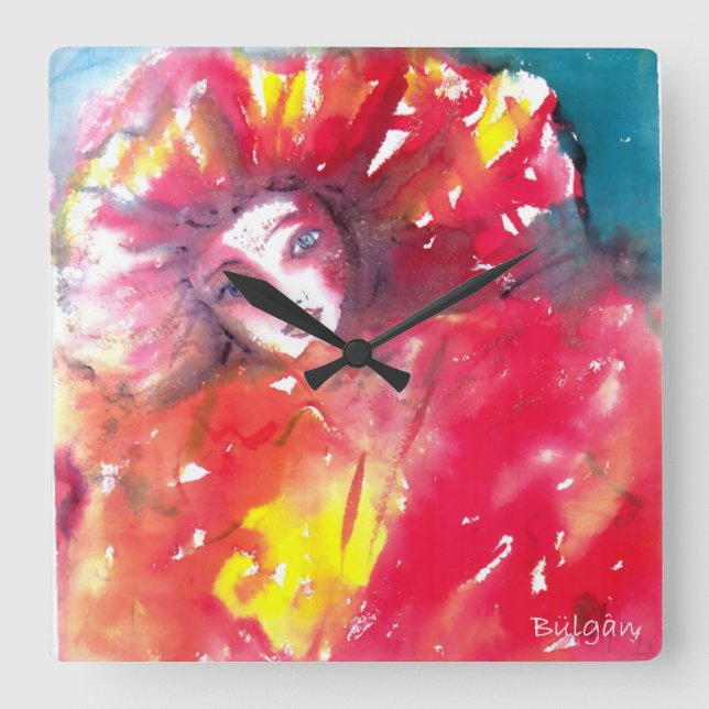 MASK IN RED/Venetian Masquad Boll, Gult Fyrkantig Klocka (Framsida)