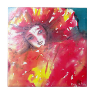 MASK IN RED/Venetian Masquad Boll, Gult Kakelplatta