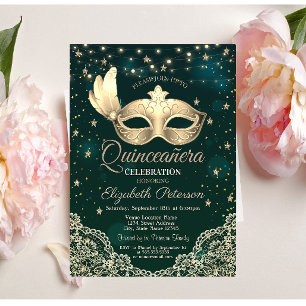 Mask,Ljuslyktor,Spets,Stjärnor Grön Quinceañera Inbjudningar