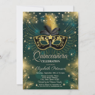 Mask,Ljuslyktor,Stjärnor Grön Quinceañera Inbjudningar