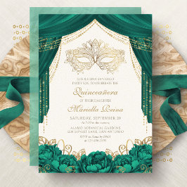 Mask MasqueraEmerald Grönt Quinceanera Inbjudningar