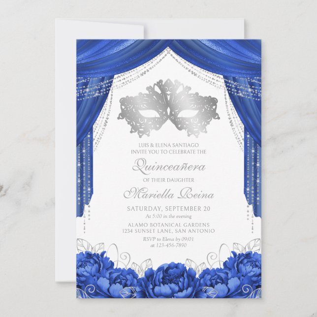 Mask MasqueraRoyal Blue Quinceanera Inbjudningar (Framsida)