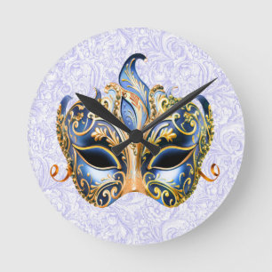 Mask med ornat Golden och Blue Mönster Rund Klocka