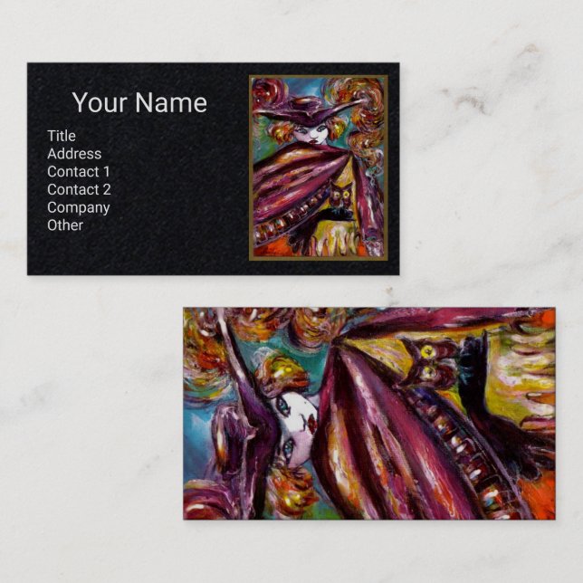 Mask med Uggla, svart Lila Papper Visitkort (Fram/baksida)