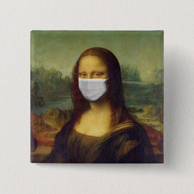 Mask Mona Lisa Lapel-knapp i ansikte i en levande  Knapp (Framsida)