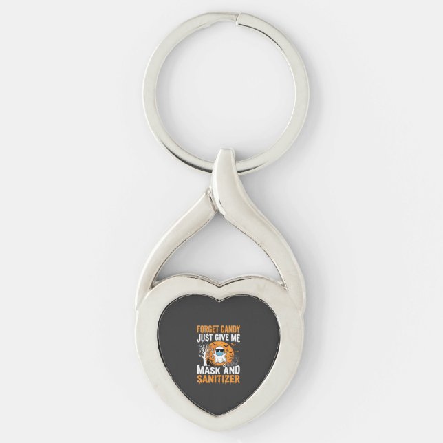 Mask och handsprit Halloween Ghost Design_1 Twisted Heart Silverfärgad Nyckelring (Framsidan)