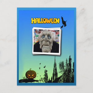Mask of Old Man, Flying Witch and Jack o Lantern Vykort