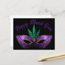 Mask Purpur Grön Glitter Glad Mardi Gras Vykort
