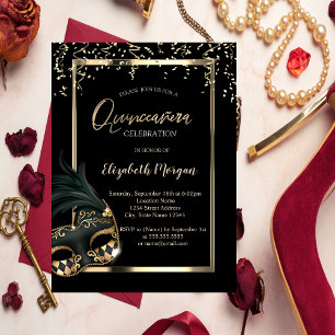 Mask,Ram,Konfetti Maskerad Quinceañera Inbjudningar