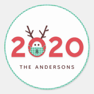 Mask Reindeer 2020 Anpassningsbar Helgdag Red Grön Runt Klistermärke