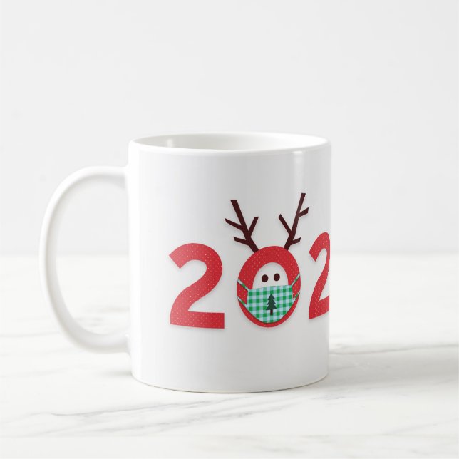 Mask Reindeer 2020 Anpassningsbar Red Grönt Helgda Kaffemugg (Vänster)