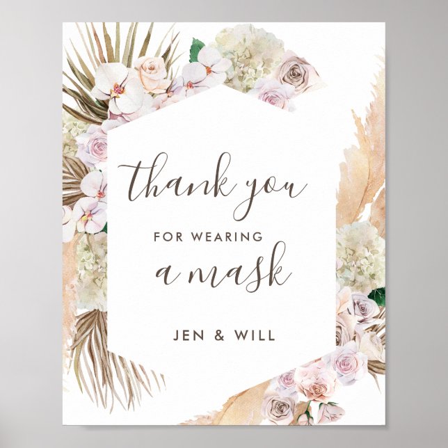 Mask vid Bröllop Pampas Grass-tecken Poster (Framsidan)