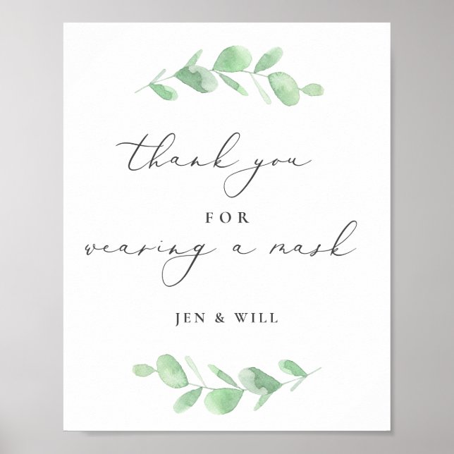Mask Wearing Bröllop Eucalyptus Gren Poster (Framsidan)