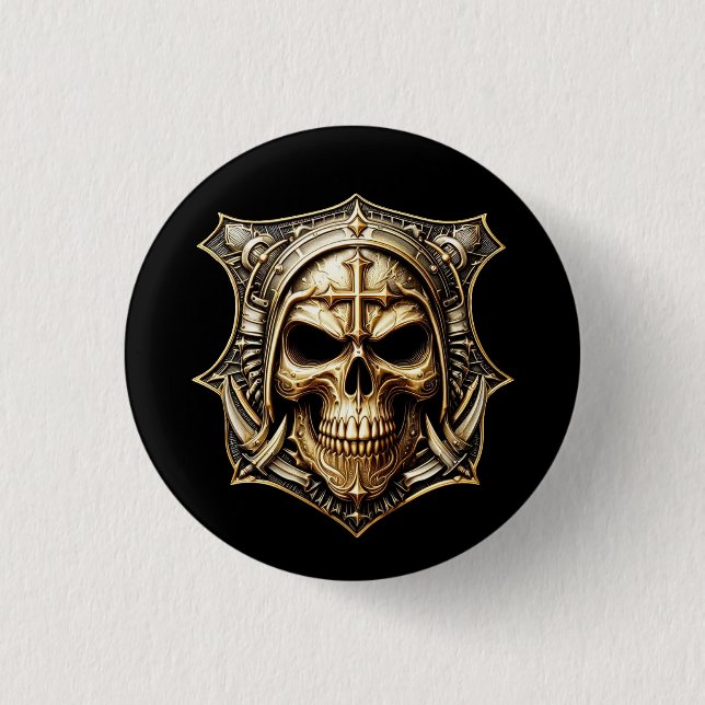 Maske Deathmetal Totenkopf Gold Schild Knapp (Framsida)