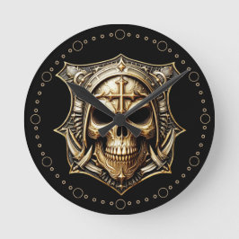 Maske Deathmetal Totenkopf Gold Schild Rund Klocka