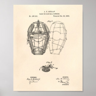 Masken Baseball Catcher 1883 patent - gammal prut Poster