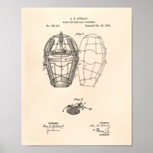 Masken Baseball Catcher 1883 patent - gammal prut Poster (Framsidan)