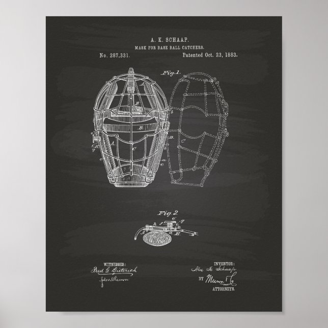 Masken Baseball Catcher 1883 patent - kartong Poster (Framsidan)