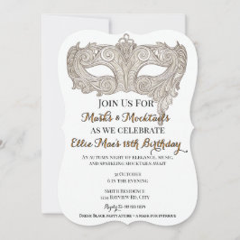 Masker och docksvansar Guld Masquerafödelsedagen Inbjudningar