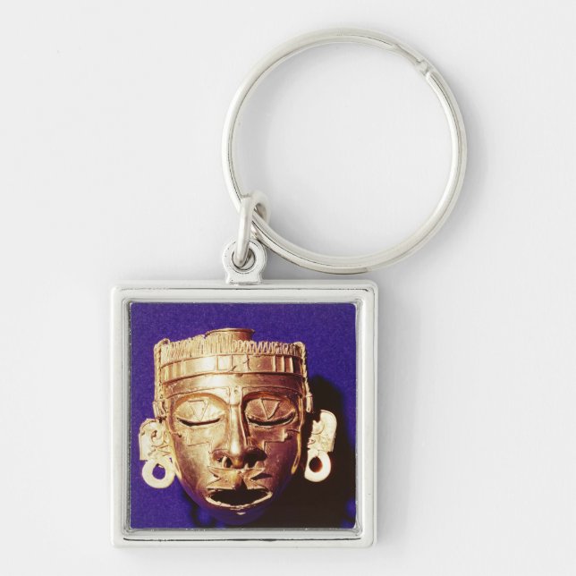 Maskera av guden Xipe Totec Fyrkantig Silverfärgad Nyckelring (Framsidan)