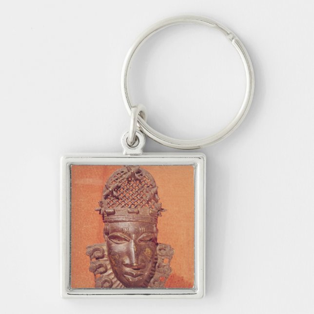 Maskera Benin Fyrkantig Silverfärgad Nyckelring (Framsidan)
