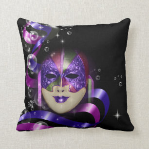 Maskera venetian purpurfärgad rosett band bubblar kudde