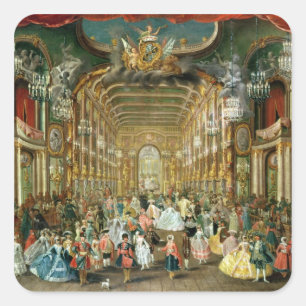 Maskerad boll i Hoftheateren, Bonn, 1754 Fyrkantigt Klistermärke