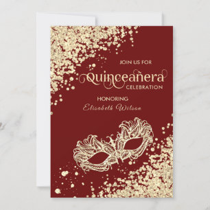 Maskerad diamant lyx Quinceañera röd Inbjudningar