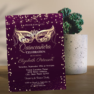 Maskerad,Diamanter,Ljus Violett Quinceañera Inbjudningar