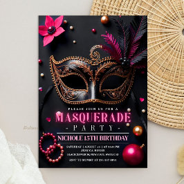 Maskerad Elegant Svart Rosa Fest Inbjudningar