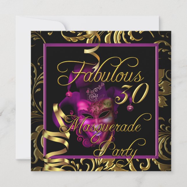 Maskerad Fabulous 30 Guld Rosa Födelsedagsfest Inbjudningar (Framsida)