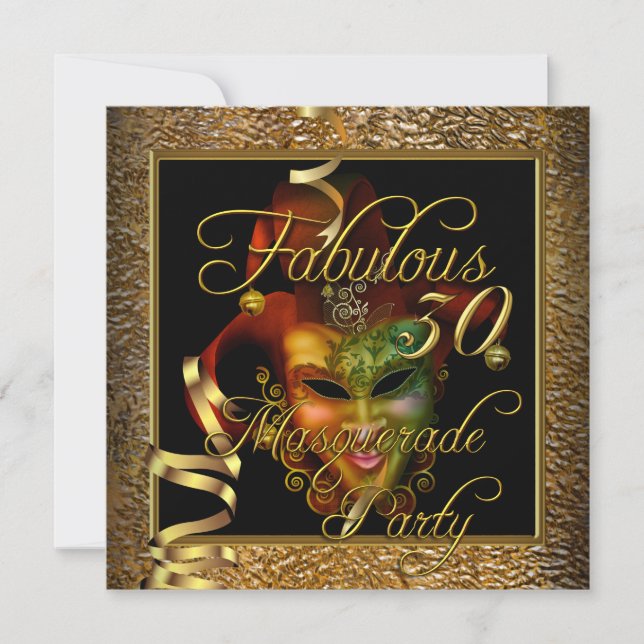 Maskerad Fabulous 30 Guld Svart Födelsedagsfest Inbjudningar (Framsida)