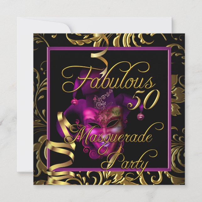 Maskerad Fabulous 50 Guld Rosa Födelsedagsfest Inbjudningar (Framsida)